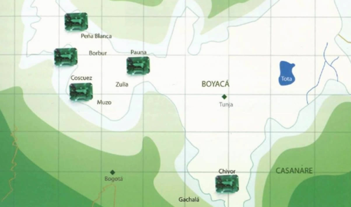 Map showing the major emerald mining deposits
