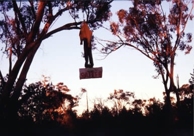 Dummy of a Ratter hanging from a tree