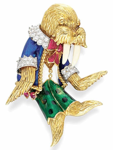 Whimsical walrus brooch by Donald Claflin