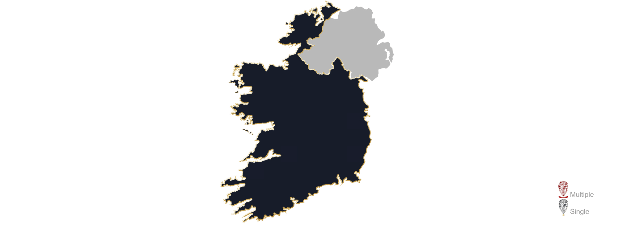 Map showing the location of Irish jewellery valuers