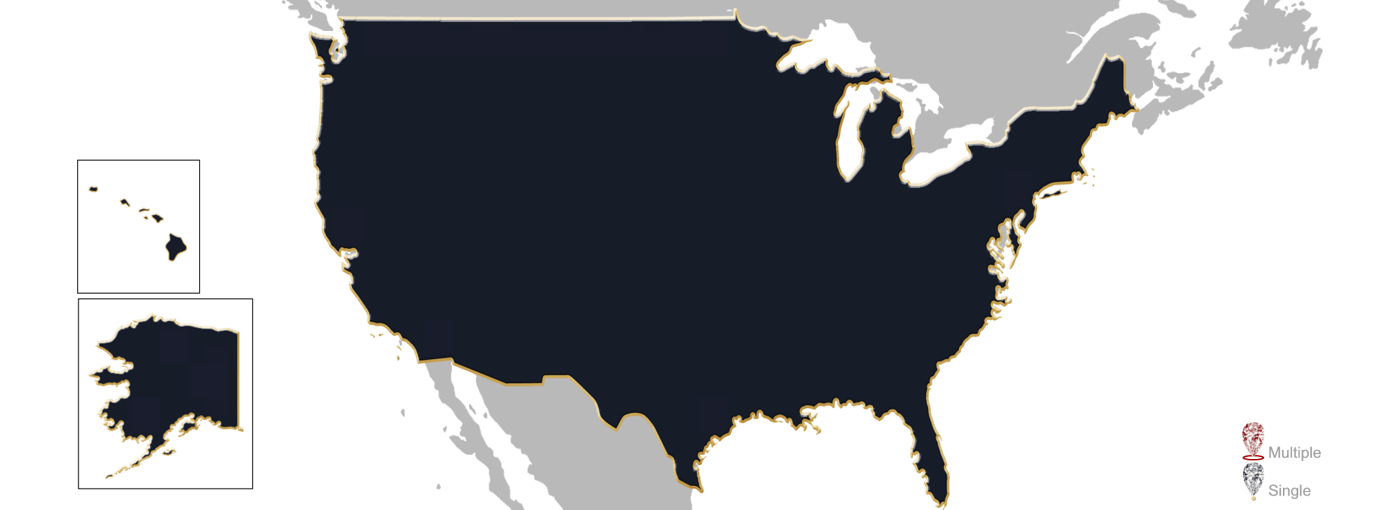 Map showing location of jewelry appraisers in the US